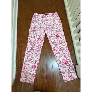 Bahama Hand Prints Pink White Tropical Paisley Fish Straight Leg Pants Womens 8